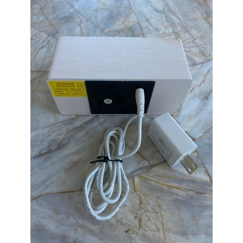 Nicetwo W1299 Digital Alarm Clock White Wood Grain Minimalist Modern Bedside